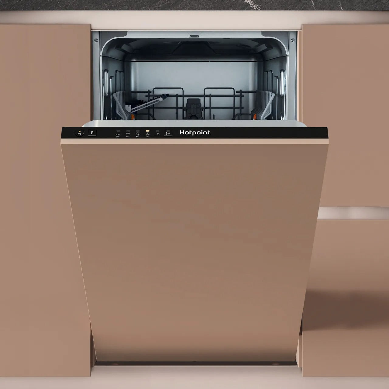 Hotpoint Fully Integrated Slimline Dishwasher Black Control Panel | HP2IE10CS80UK