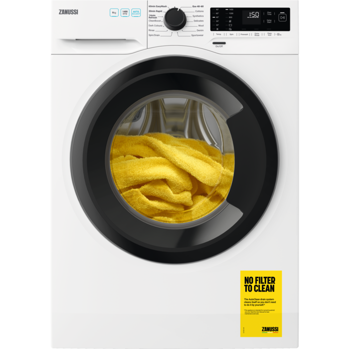 Zanussi 9kg A Rated Front Loader White Washing Machine   | ZWF942F1DG