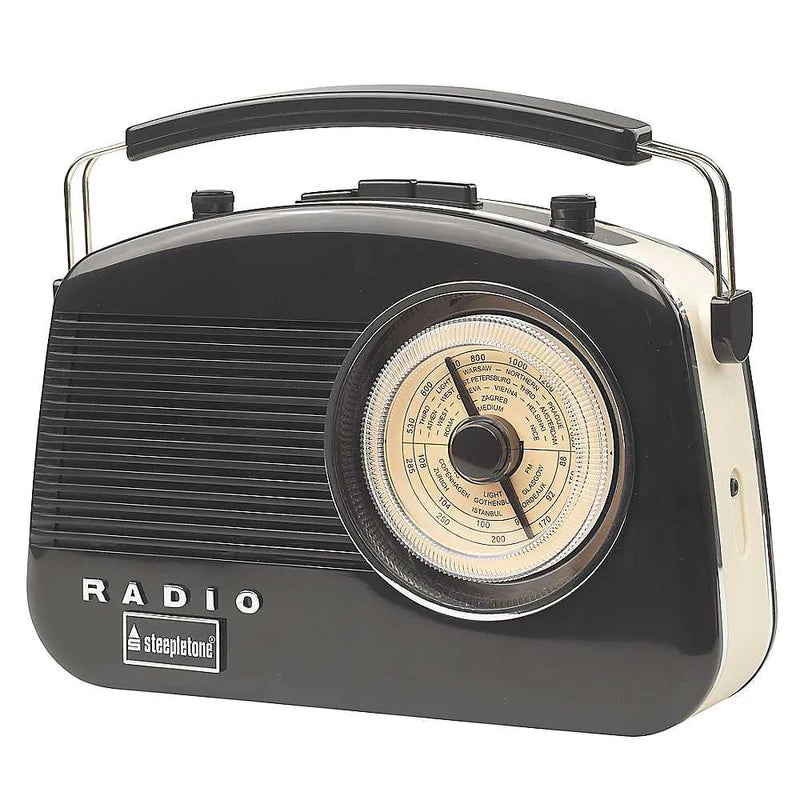 Steepletone Brighton 3 Band Portable Retro Radio - Black | BRIGHTONBKBT