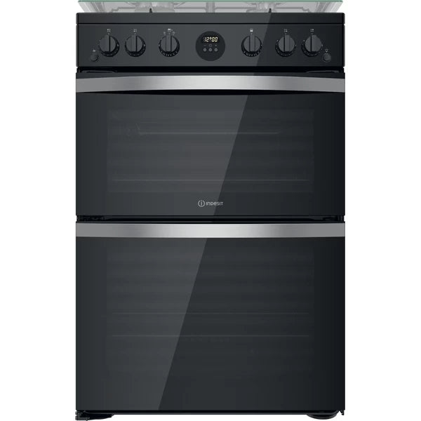 Indesit Double Oven Gas Cooker - Black| ID67GOMCB/UK