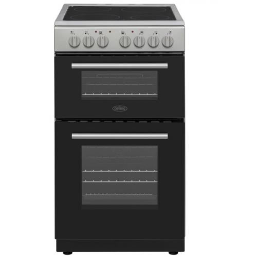 BELLING 50CM DOUBLE OVEN FREESTANDING COOKER - CERAMIC HOB - SILVER | BFSE52DOSIL