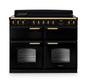 Rangemaster Classic Deluxe 110 Induction Range Cooker Gloss Black with Antique Brass Trim | CLDLB110EIPGBL/AB1