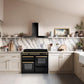 Rangemaster Estel Deluxe 110 Dual Fuel Range Cooker Gloss Black with Antique Brass Trim | ESDLB110DFPGBL/AB1