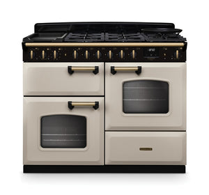 Rangemaster Classic Deluxe 110cm Dual Fuel Range Cooker (Standard) - Pale Cream with Antique Brass Trim | CLDLO110DFPPCR/AB1