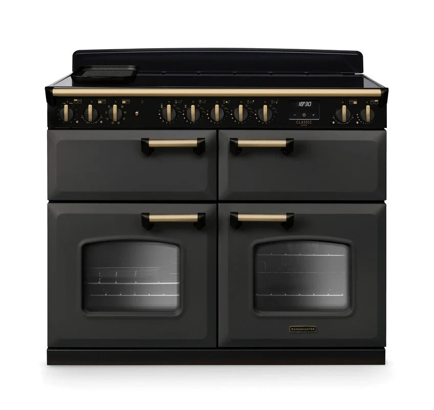 Rangemaster Classic Deluxe Bc 110 Induction Slate with Antique Brass trim | CLDLB110EIPSLT/AB1