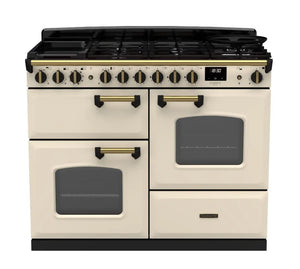 Rangemaster Classic Deluxe 110cm Dual Fuel Range Cooker (Standard) - Pale Cream with Antique Brass Trim | CLDLO110DFPPCR/AB1