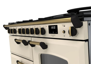 Rangemaster Classic Deluxe 110cm Dual Fuel Range Cooker (Standard) - Pale Cream with Antique Brass Trim | CLDLO110DFPPCR/AB1