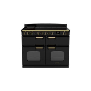 Rangemaster Classic Deluxe Induction 110cm Range Cooker,Gloss Black with Brass Trim | CLDLB110EIPGBL/AB1