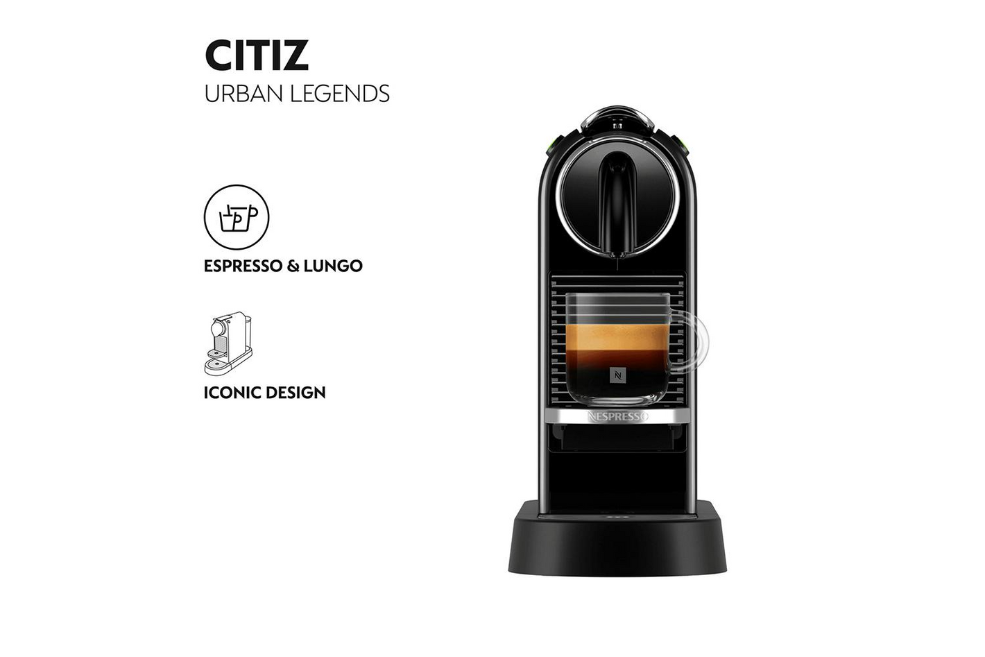 De'Longhi Citiz Nespresso Coffee Machine, Black | EN167B
