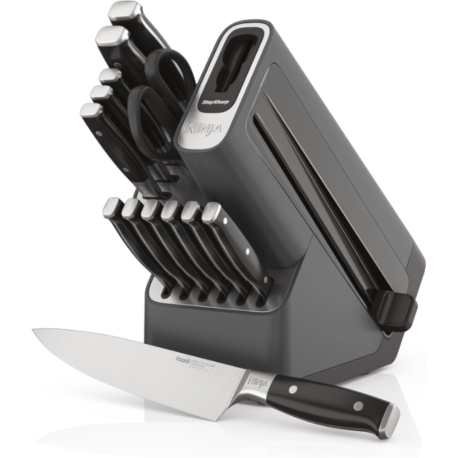 Ninja Foodi StaySharp Knife Block with Integrated Sharpener – Deluxe 14-Piece Set | Silver/Black | K32014EUUK